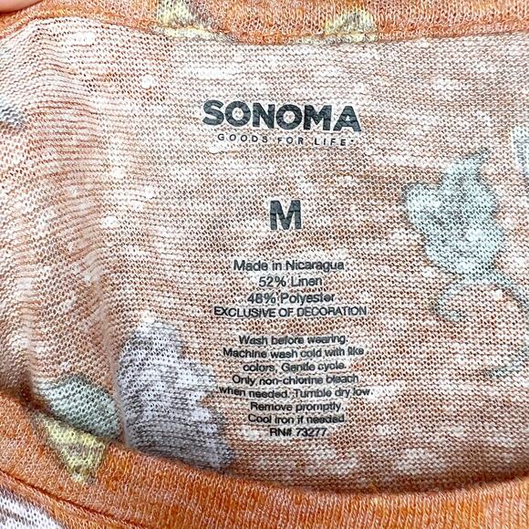 SONOMA Floral Crop T-Shirt Ruffle Hem Crew Neck Linen Blend Burnt Orange Size M - Picture 3 of 6